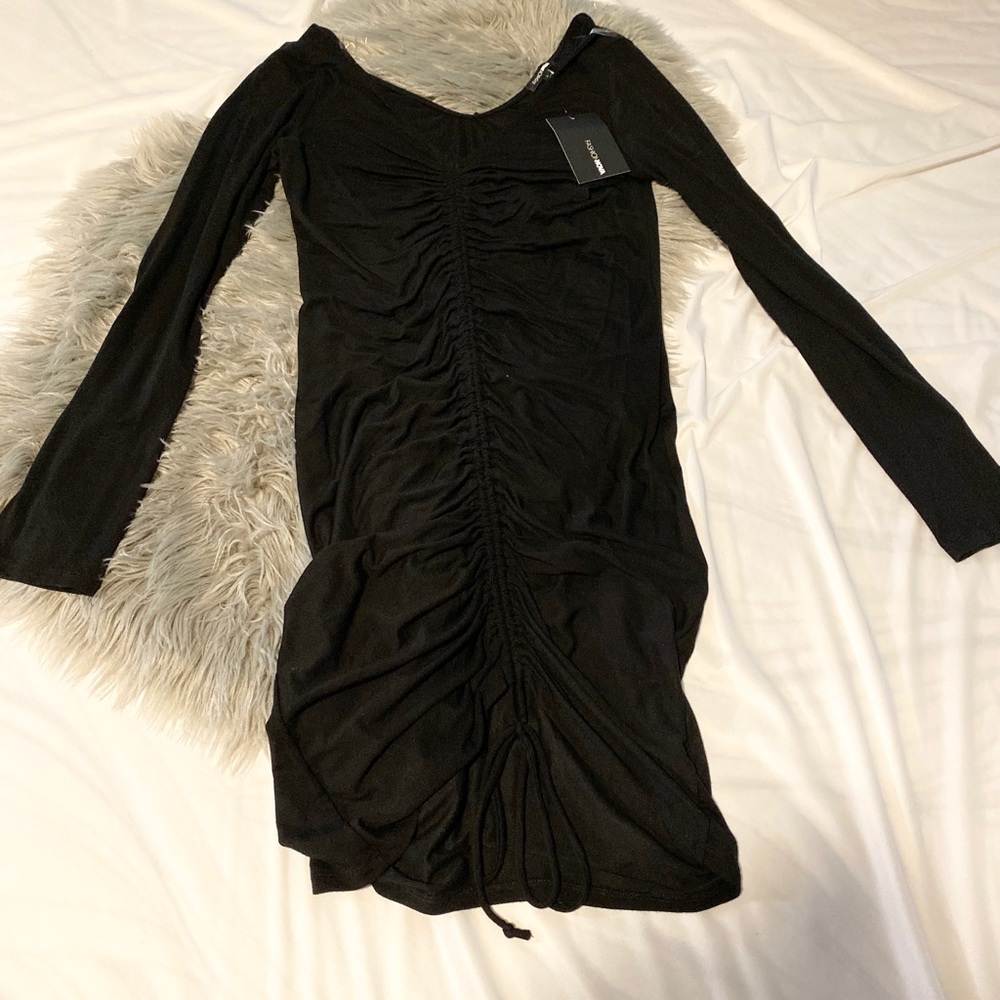 Black ruched dress fashion nova